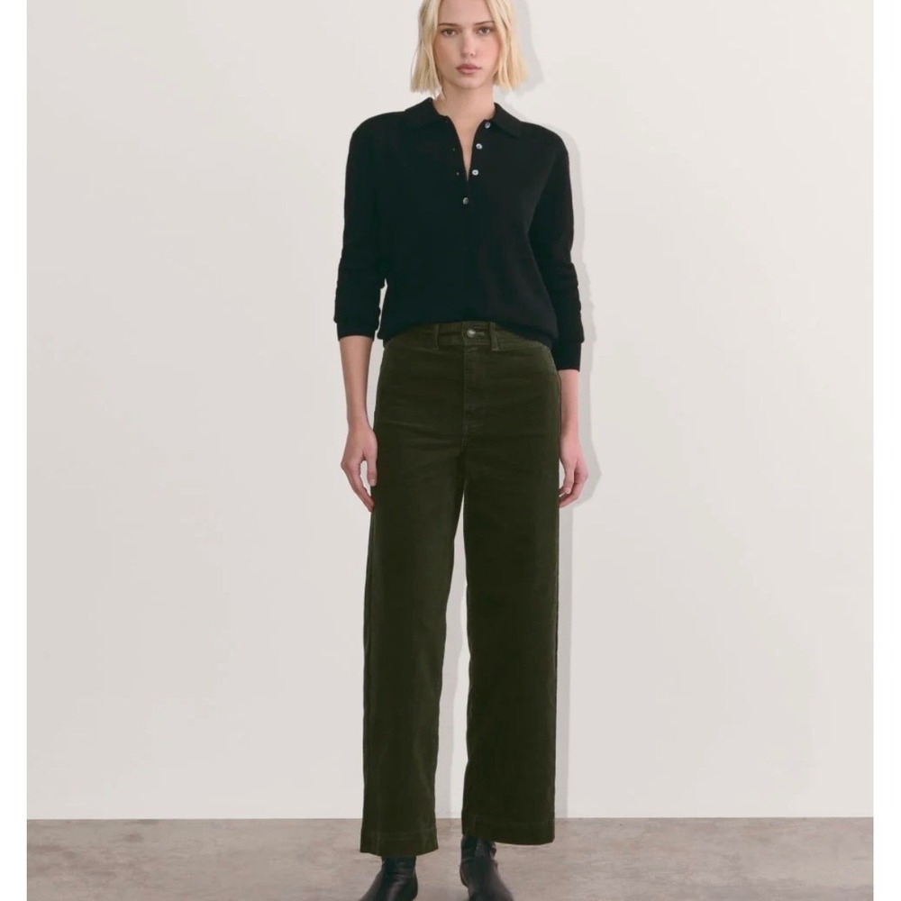 Everlane Womens High Way Wide‎ Leg Corduroy Pants Deep Green Size 00 NEW
